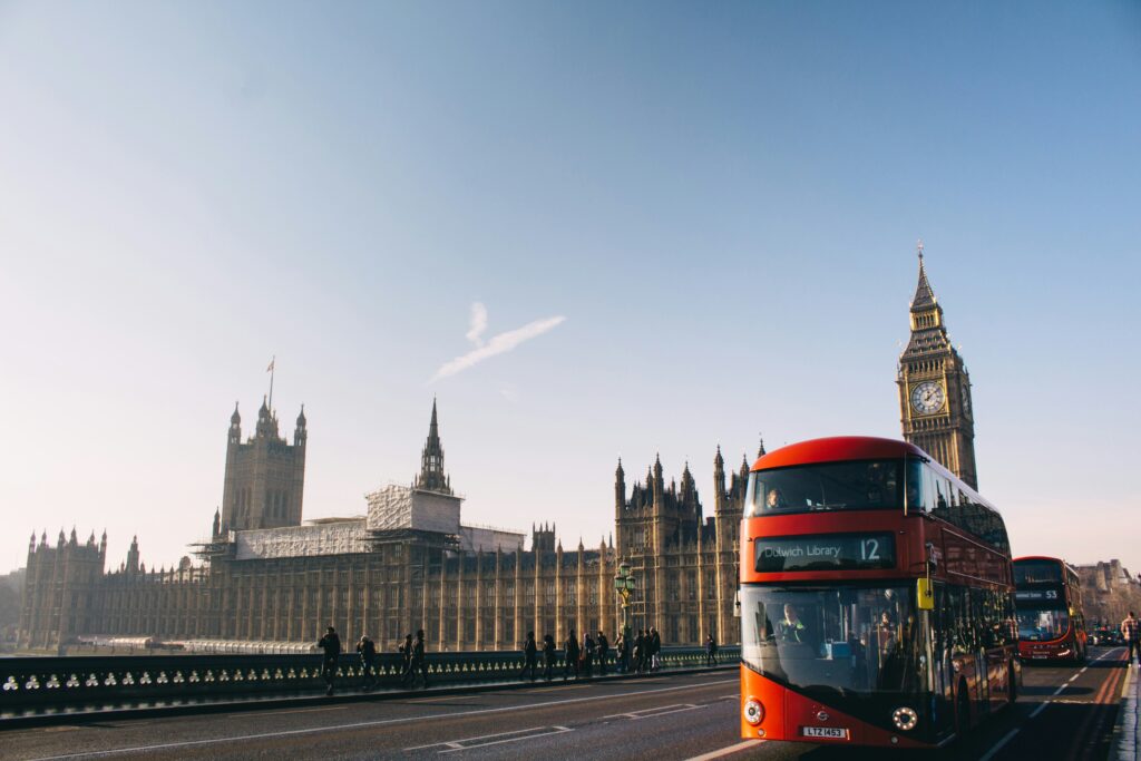 London Westminster Big Ben red double decker bus UK relocation