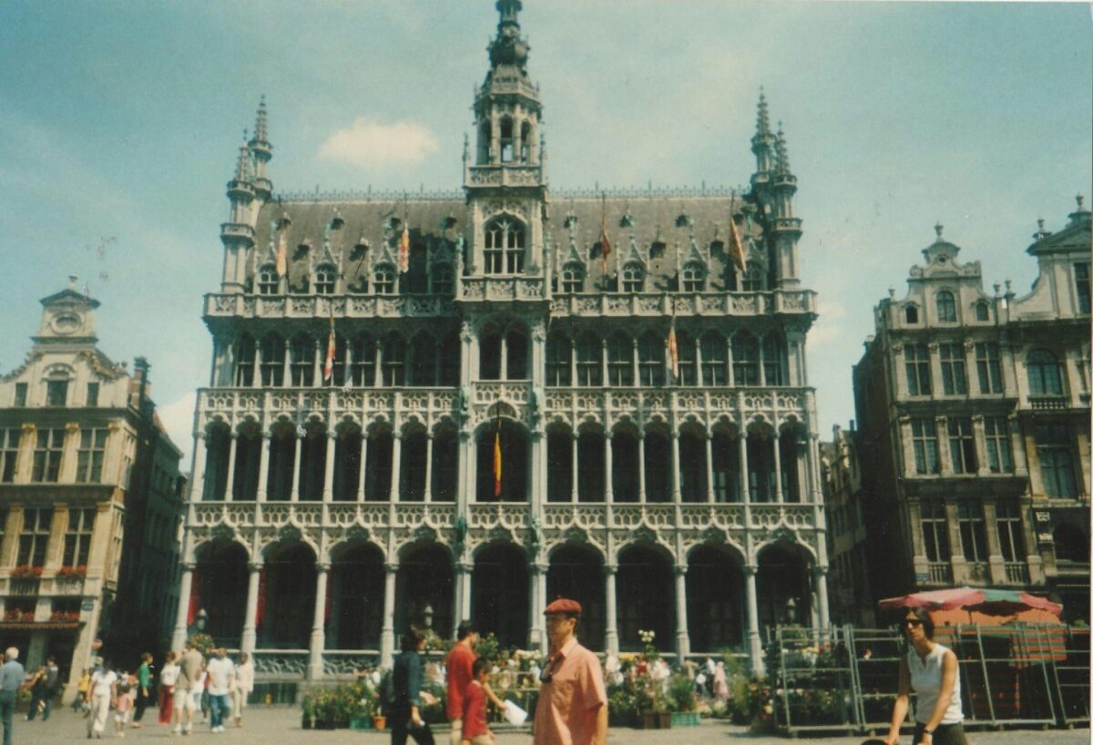 The ornate Gothic facade of the Brussels Town Hall (Hôtel de Ville) at the Grand Place
